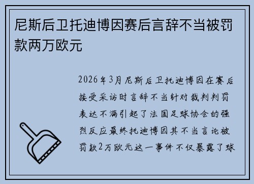 尼斯后卫托迪博因赛后言辞不当被罚款两万欧元